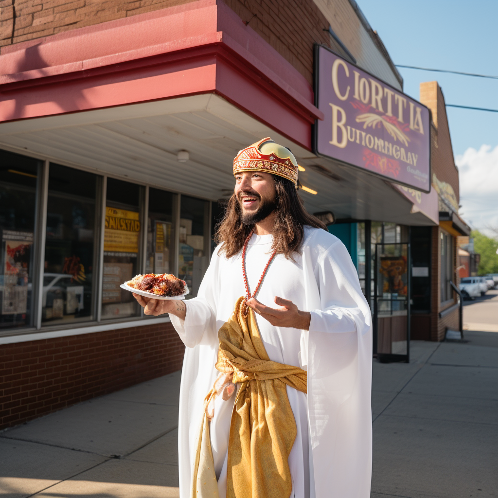 Jesus Christ enjoying a Coney Dog in Detroit