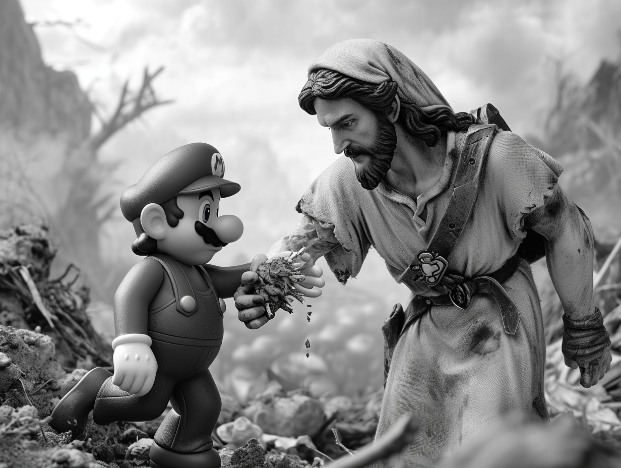 Super Mario healing by Jesus Christ