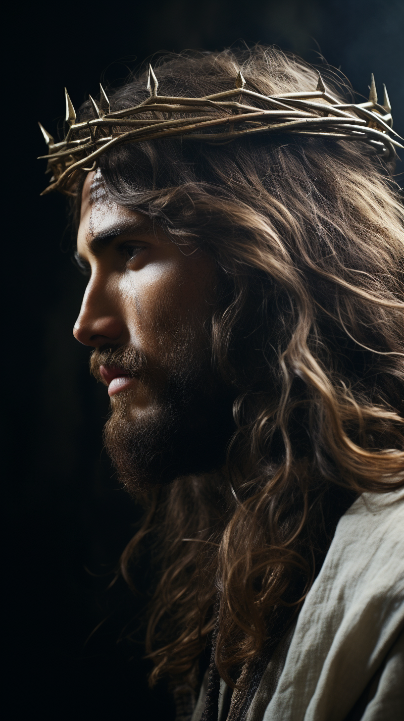 Photorealistic portrait of Jesus Christ with thorn crown