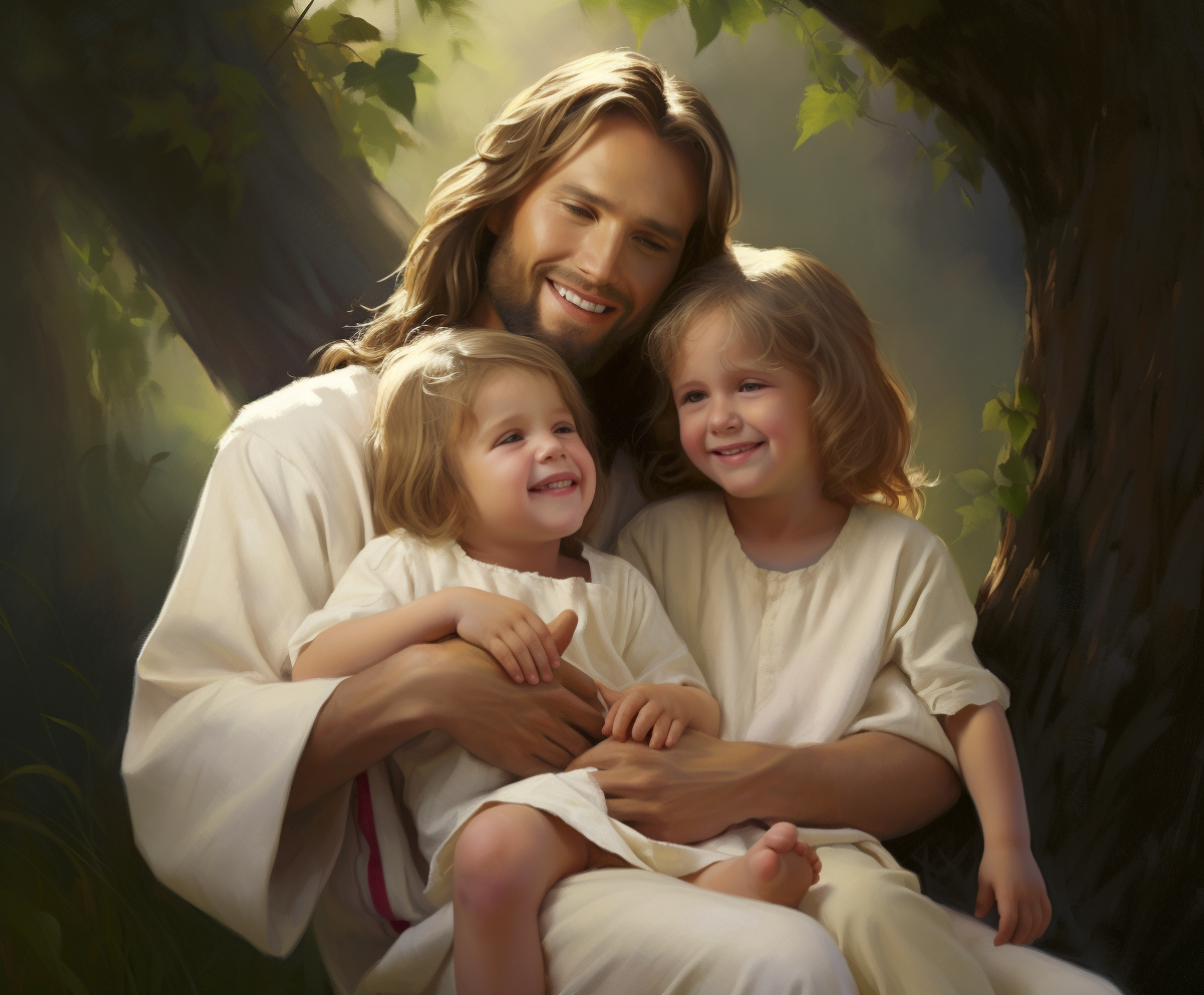 Jesus Christ with Two Kids - Holly and Joyful