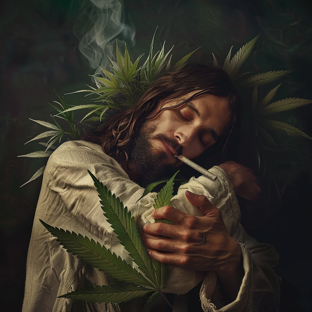 Jesus with weed leaf smoking