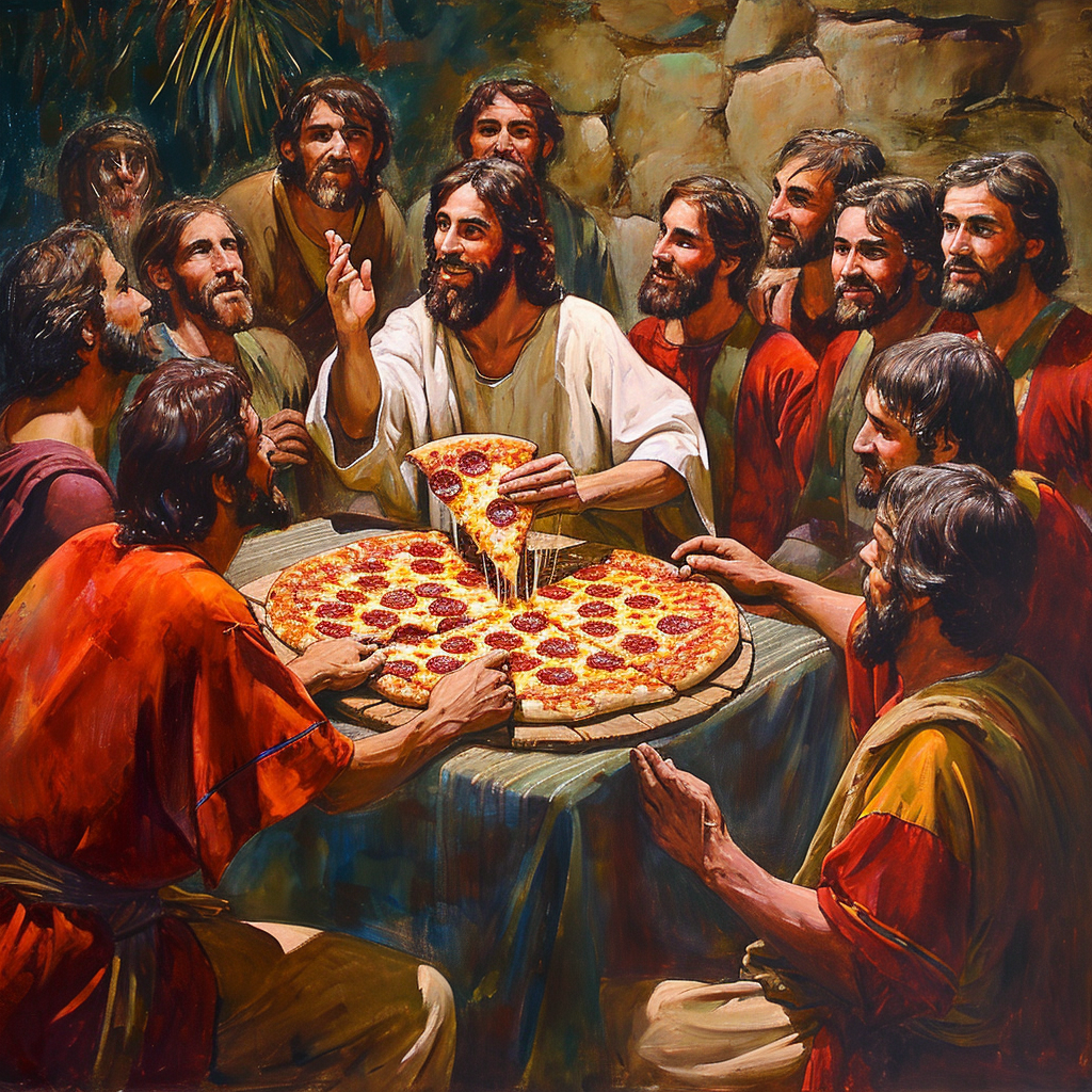 Jesus Feeding 5000 with Pizzas