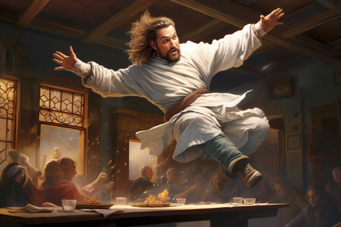 Jesus flipping table like ninja