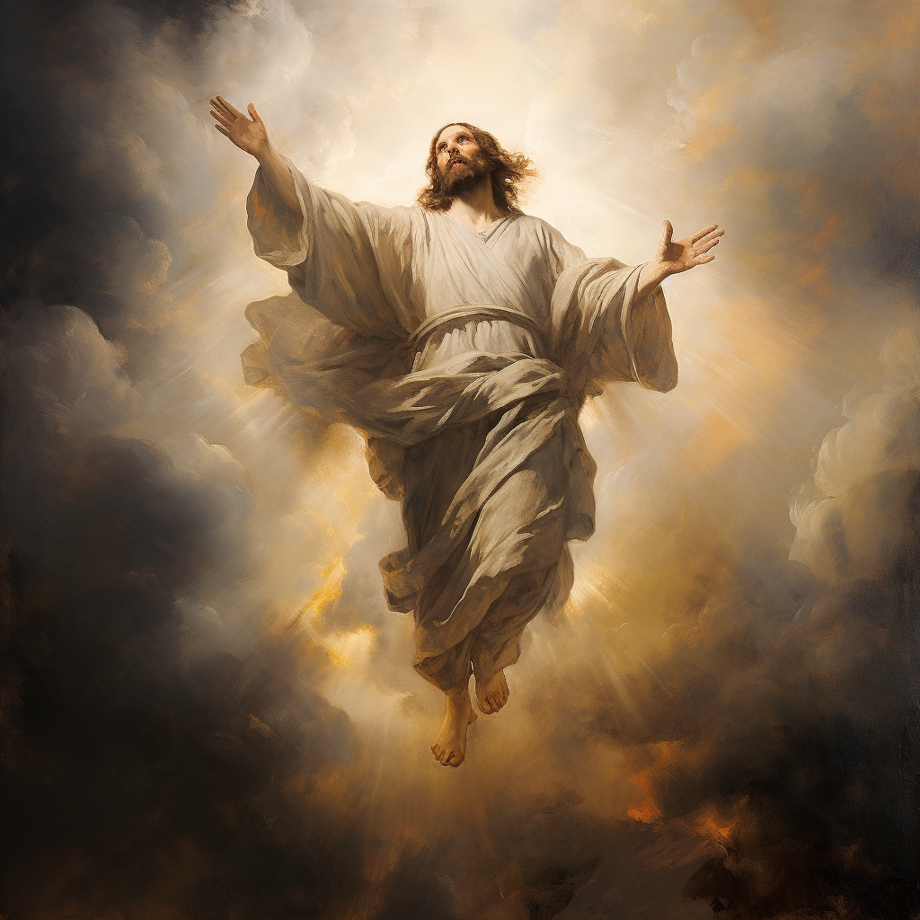 Jesus' Heavenly Ascension in Rembrandt's Style