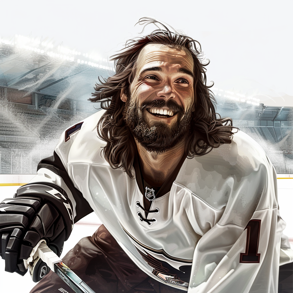 Jesus playing hockey with smile