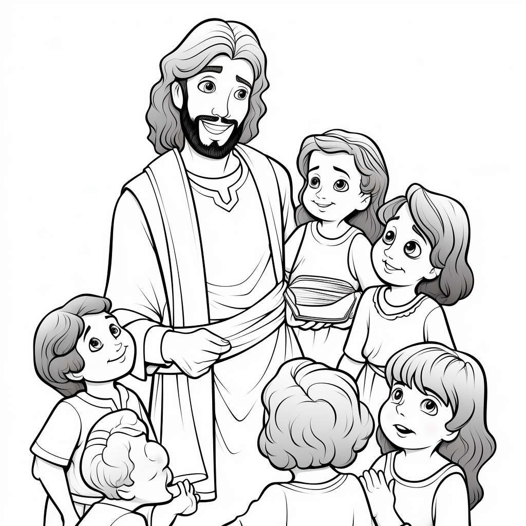 Cartoon Jesus with Kids Learning Bible Stories