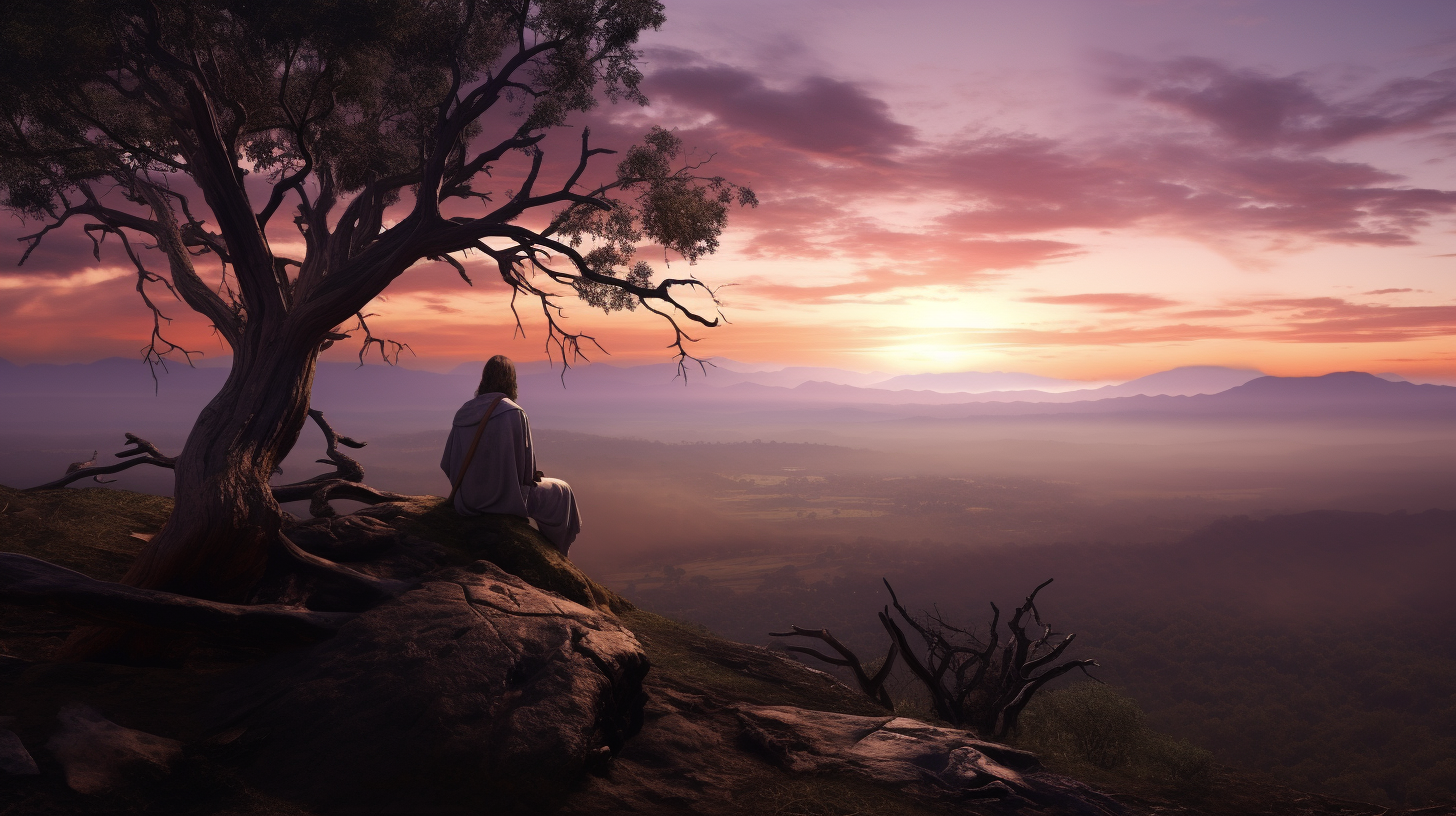 Jesus Resting Under Lapacho Tree at Sunrise