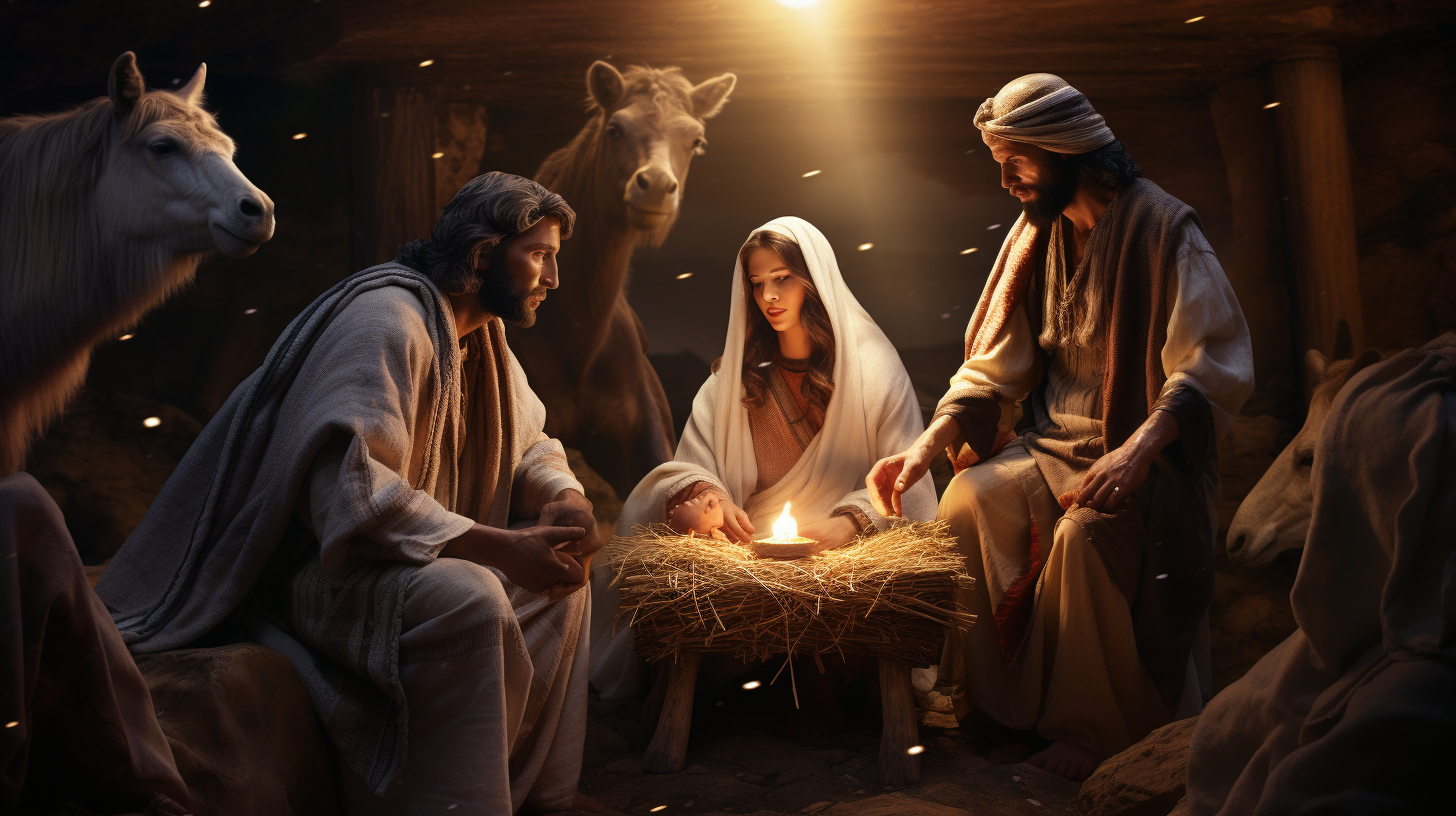 Jesus in a Manger with Mary, Joseph, and Goats