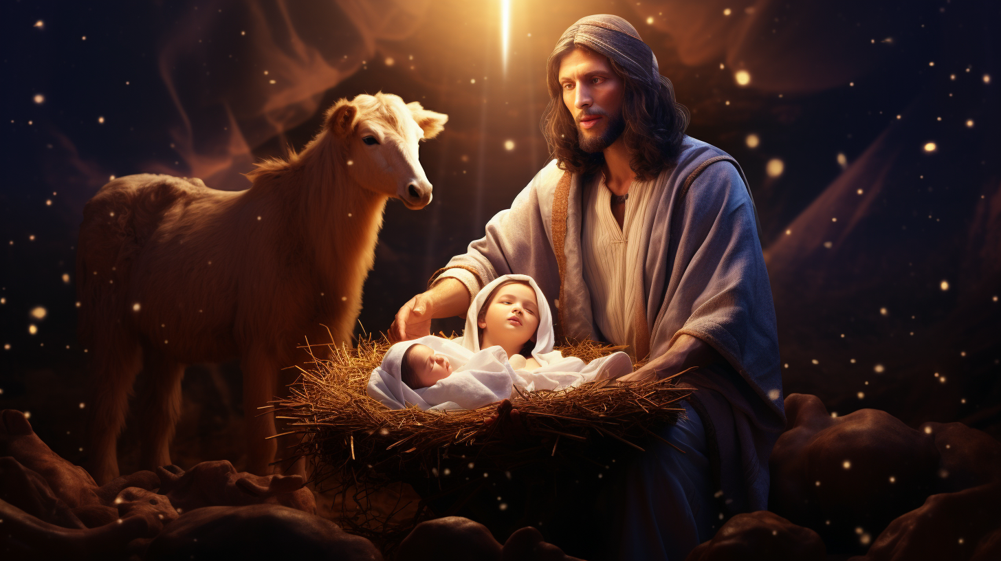 Jesus in a Manger with Mary, Joseph