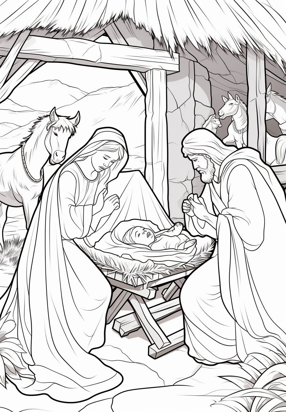 Coloring page of Jesus Manger Scene