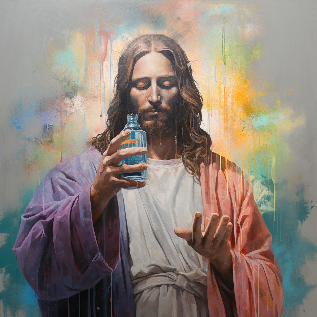 Jesus painting 'pray' with spray paint