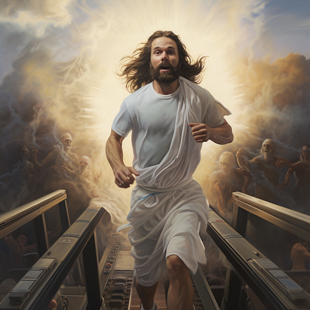 Jesus running on treadmill