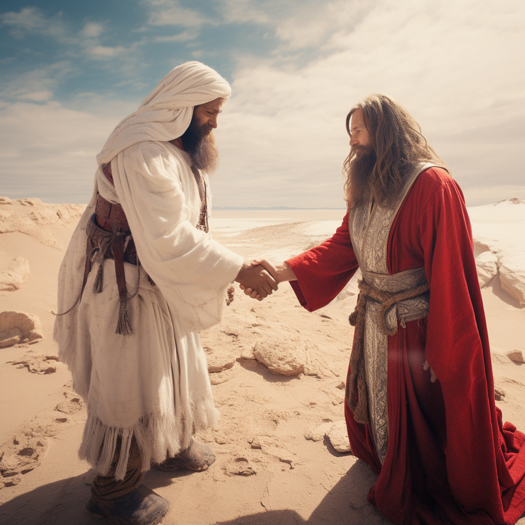 Jesus and Santa Claus shaking hands