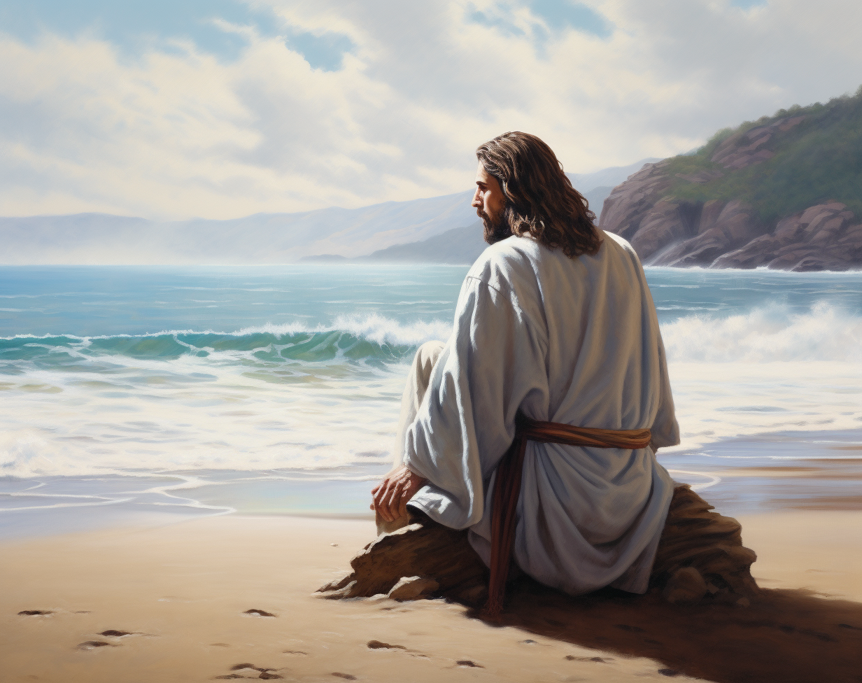 Jesus enjoying beach view ?