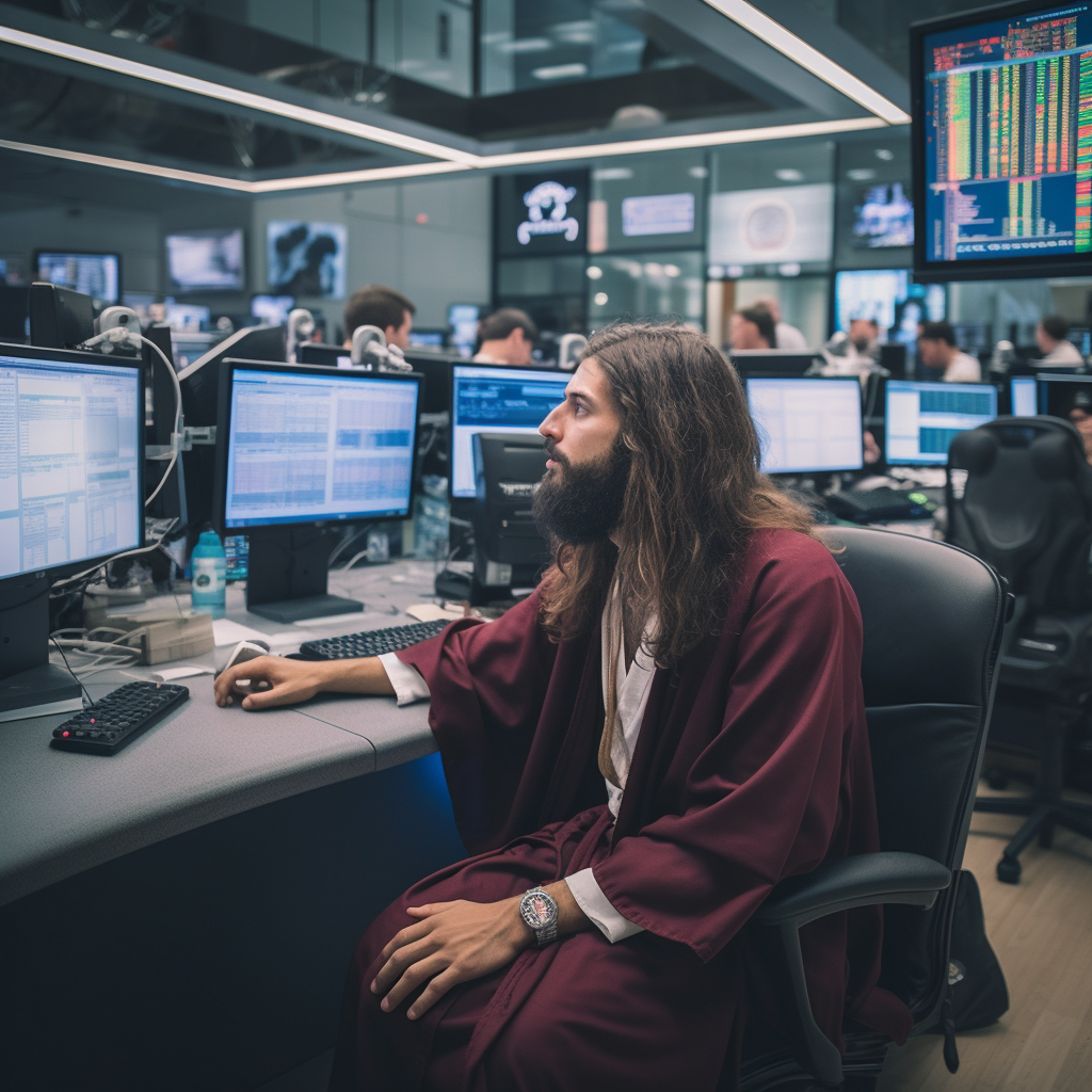 Jesus on Stock Market Trading Floor