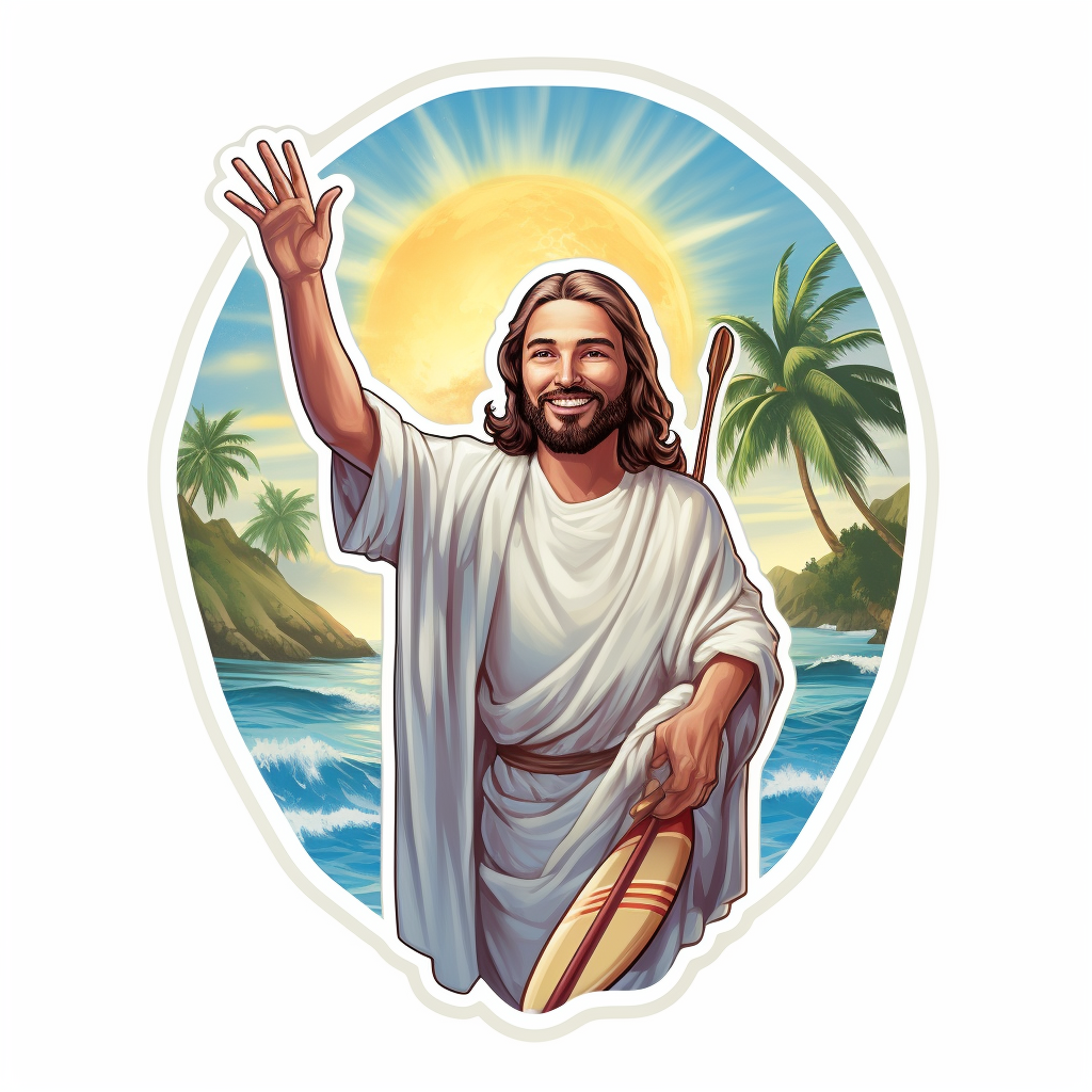 Jesus Surfer Sticker with Palm Trees