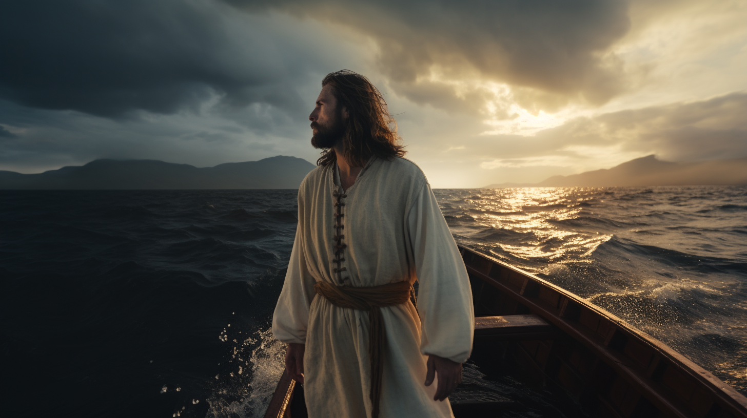 Jesus walking on water amidst storm