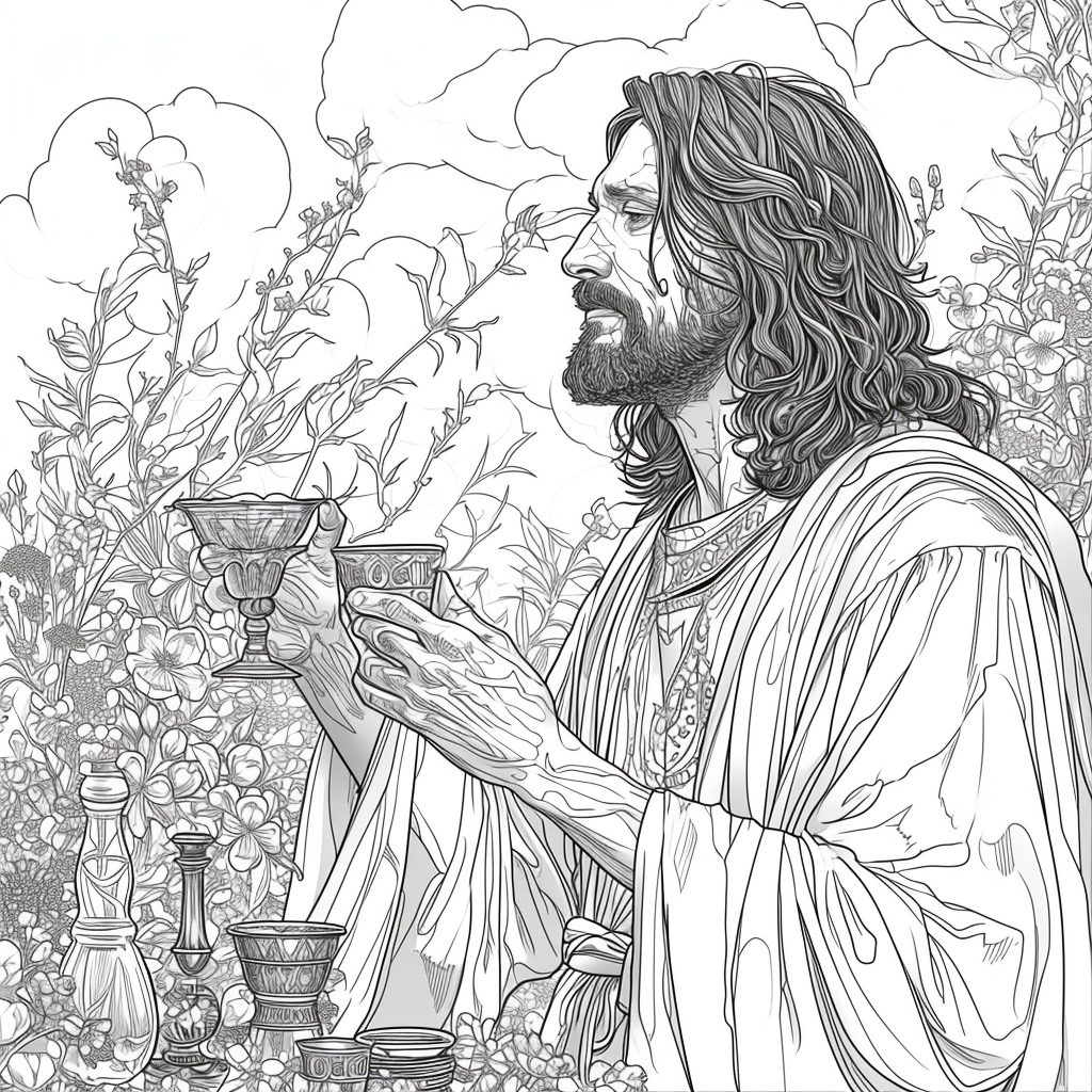 Coloring page of Jesus turning water into wine