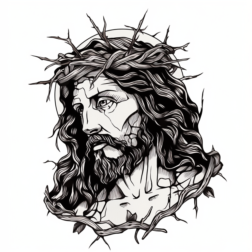 Traditional Jesus with Crown of Thorns Tattoo