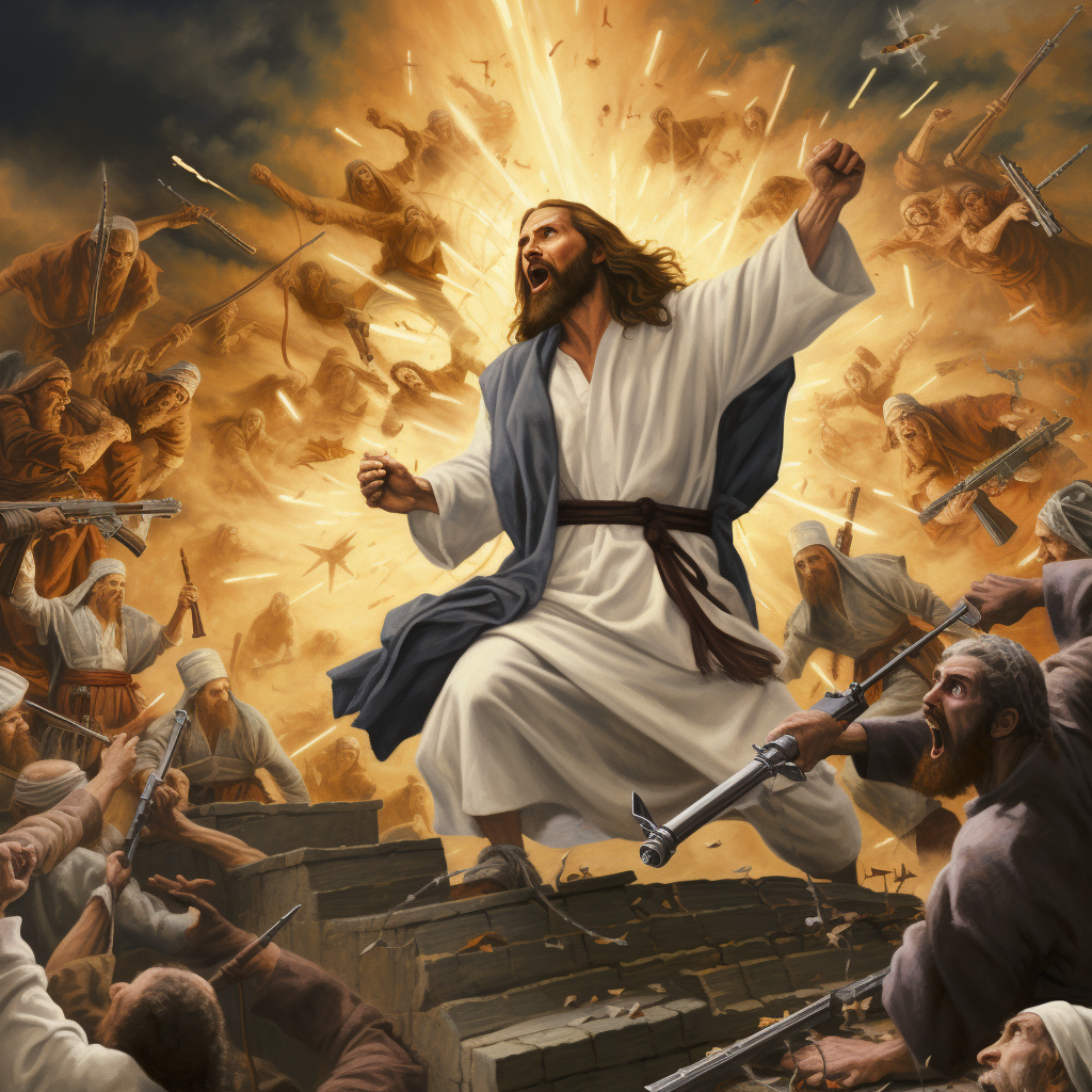 Jesus defeating Osama Bin Laden triumphantly