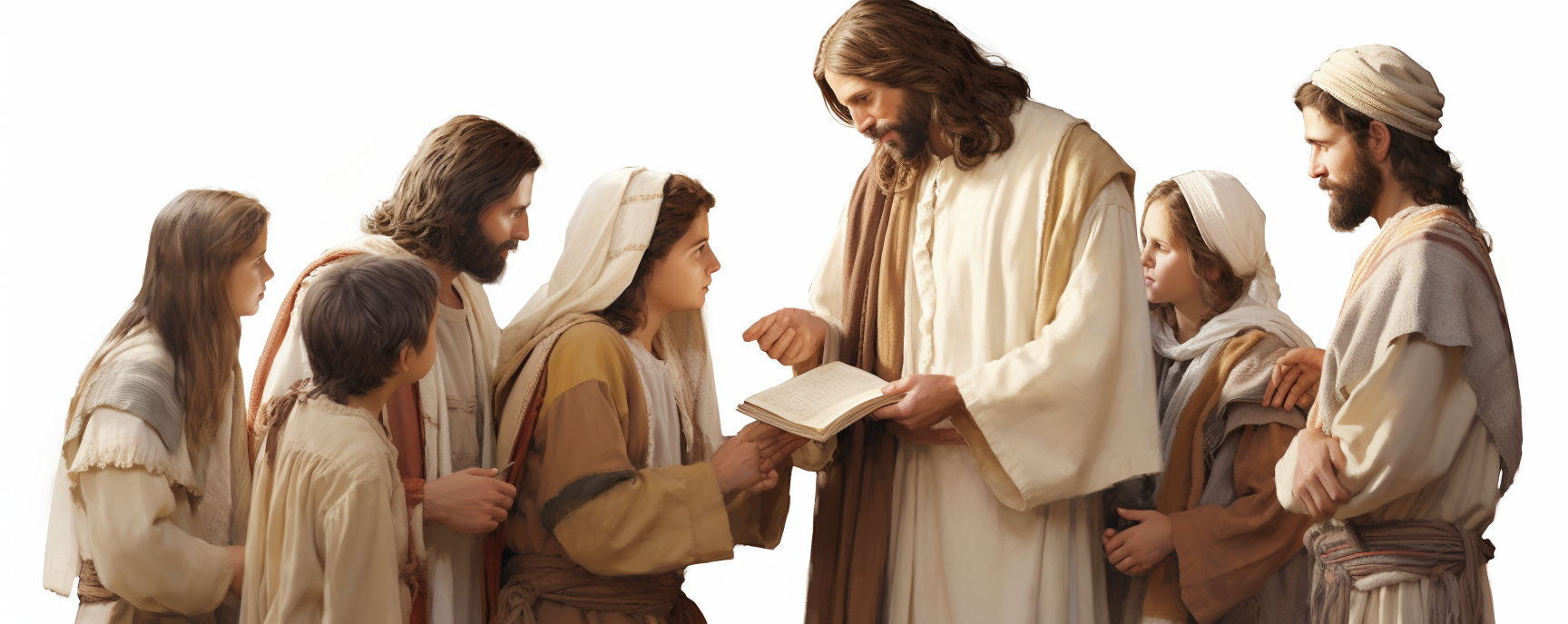 Jesus giving Bible to small group