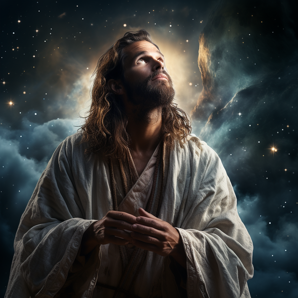 Jesus in White Robe Viewing Earth