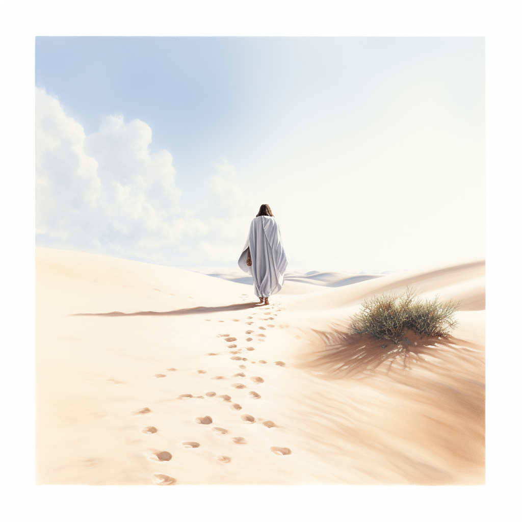 Jesus walking on sand dunes