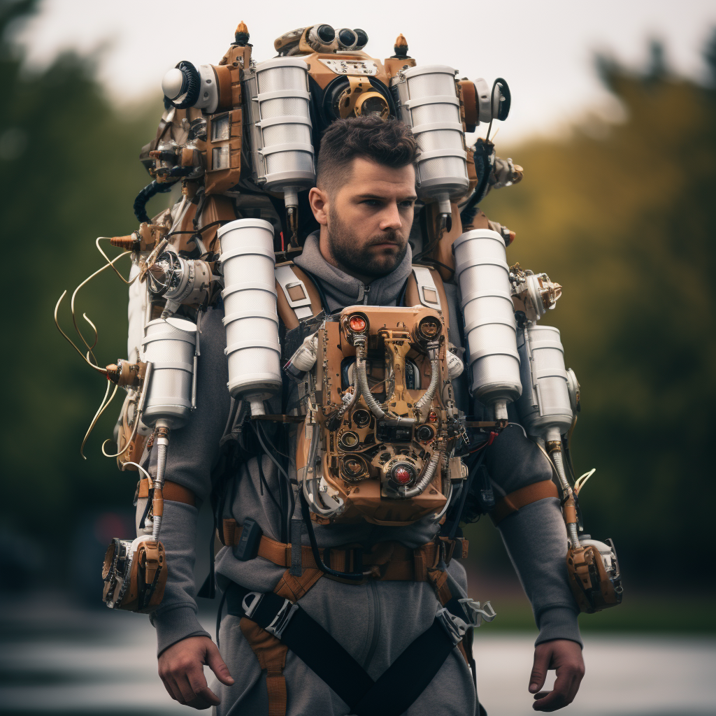 Man wearing jetpack on his back