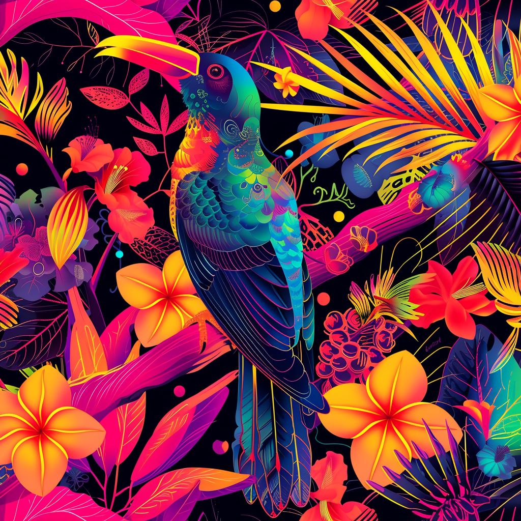 Colorful bird in tropical flora