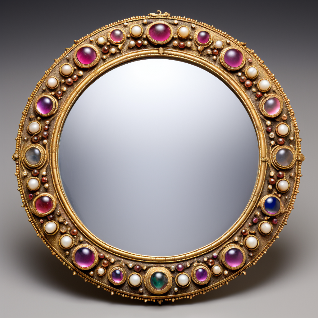 Antique jeweled women's round mirror