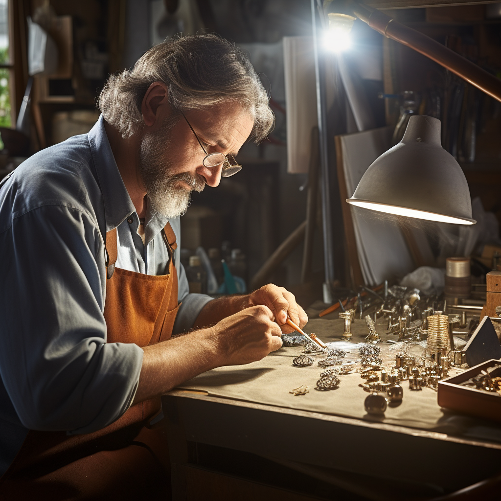 Jeweler repairing silver necklace professionally