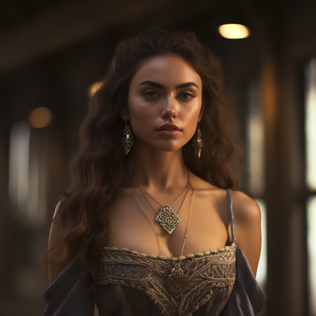 Jewelry model posing in medieval attire