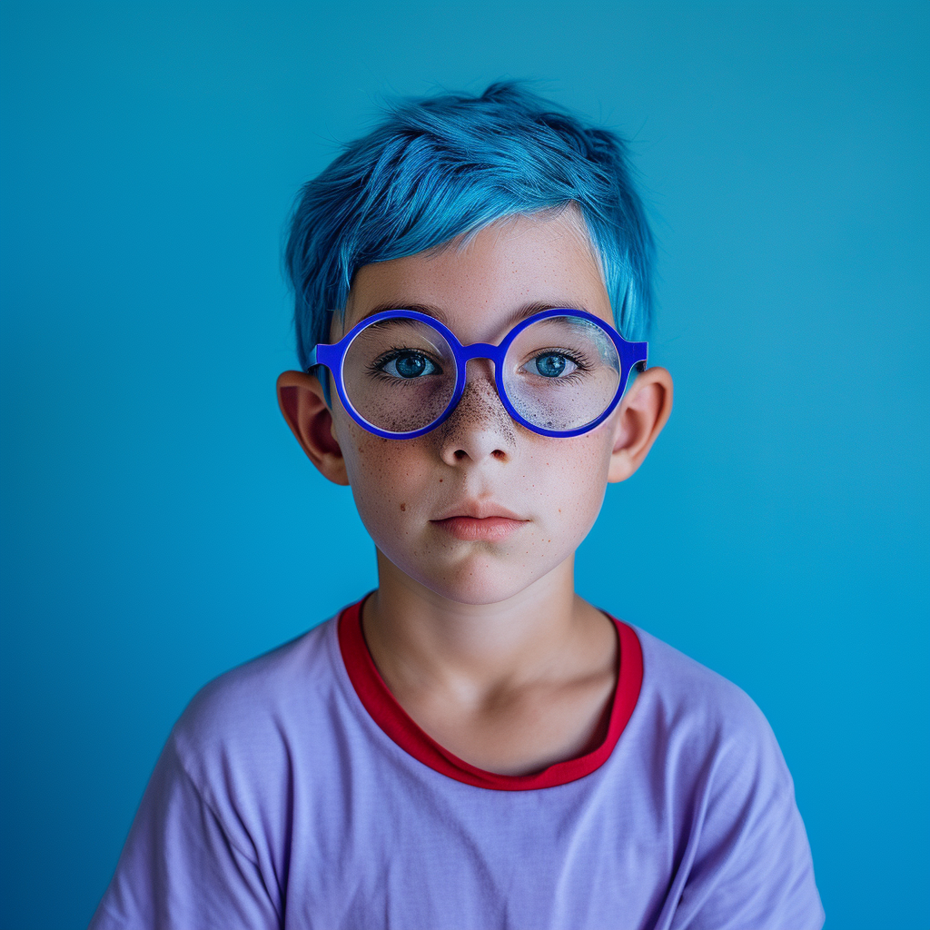 Jewish boy with blue hair and funny glasses