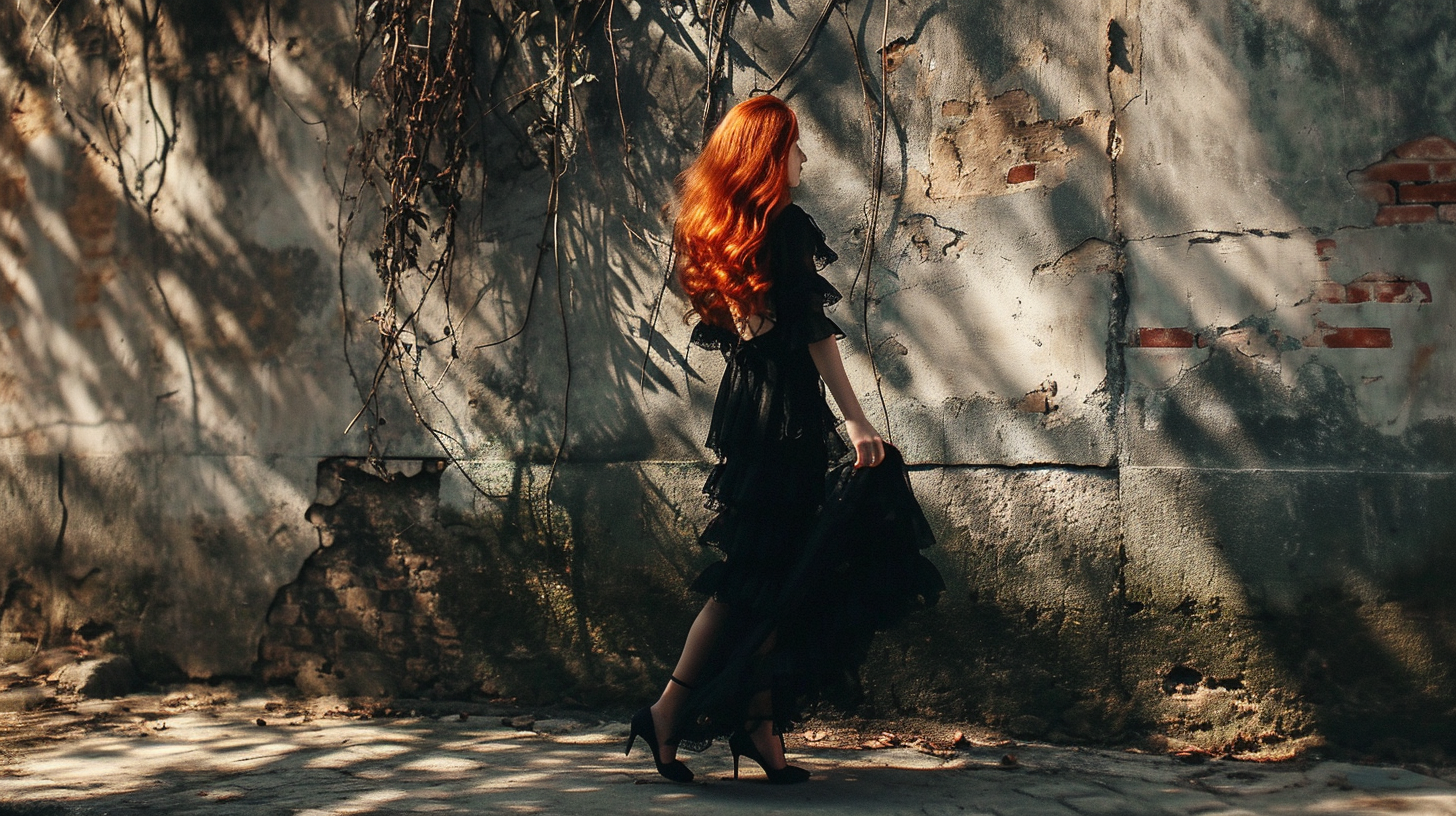 Elegant Jewish woman in black dress and heels