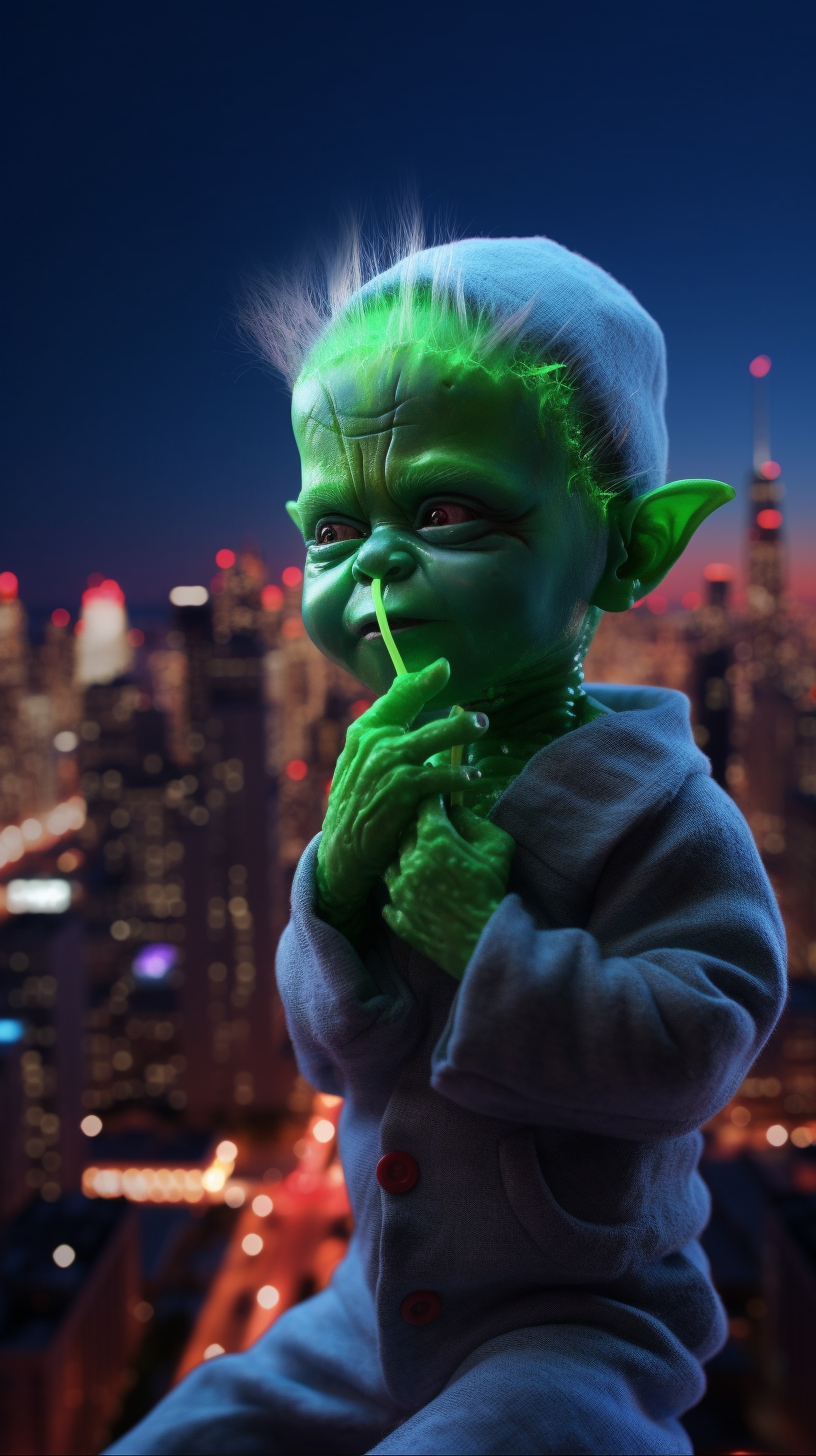 Baby Jim Carrey wearing green mask