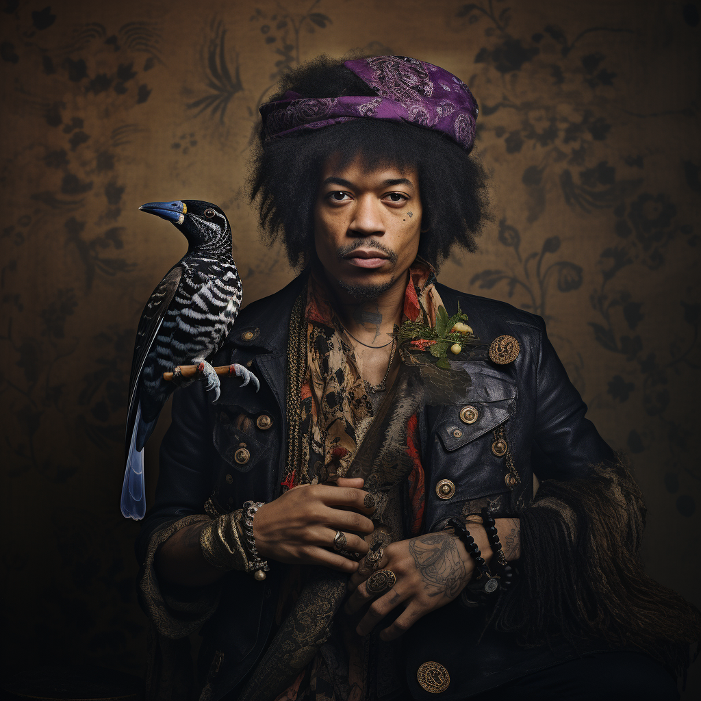 Jimi Hendrix with Bandana and Owl