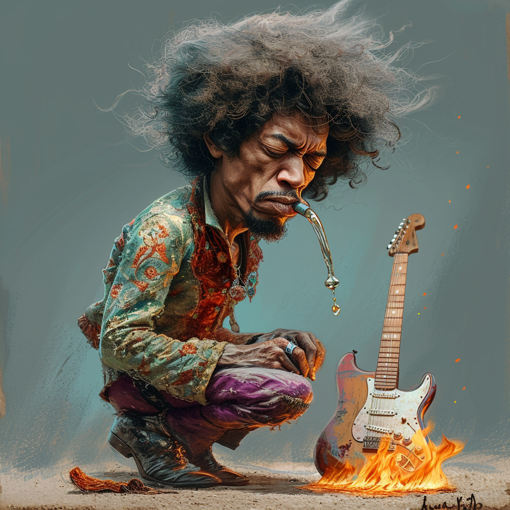 Jimi Hendrix Burning Guitar Artwork