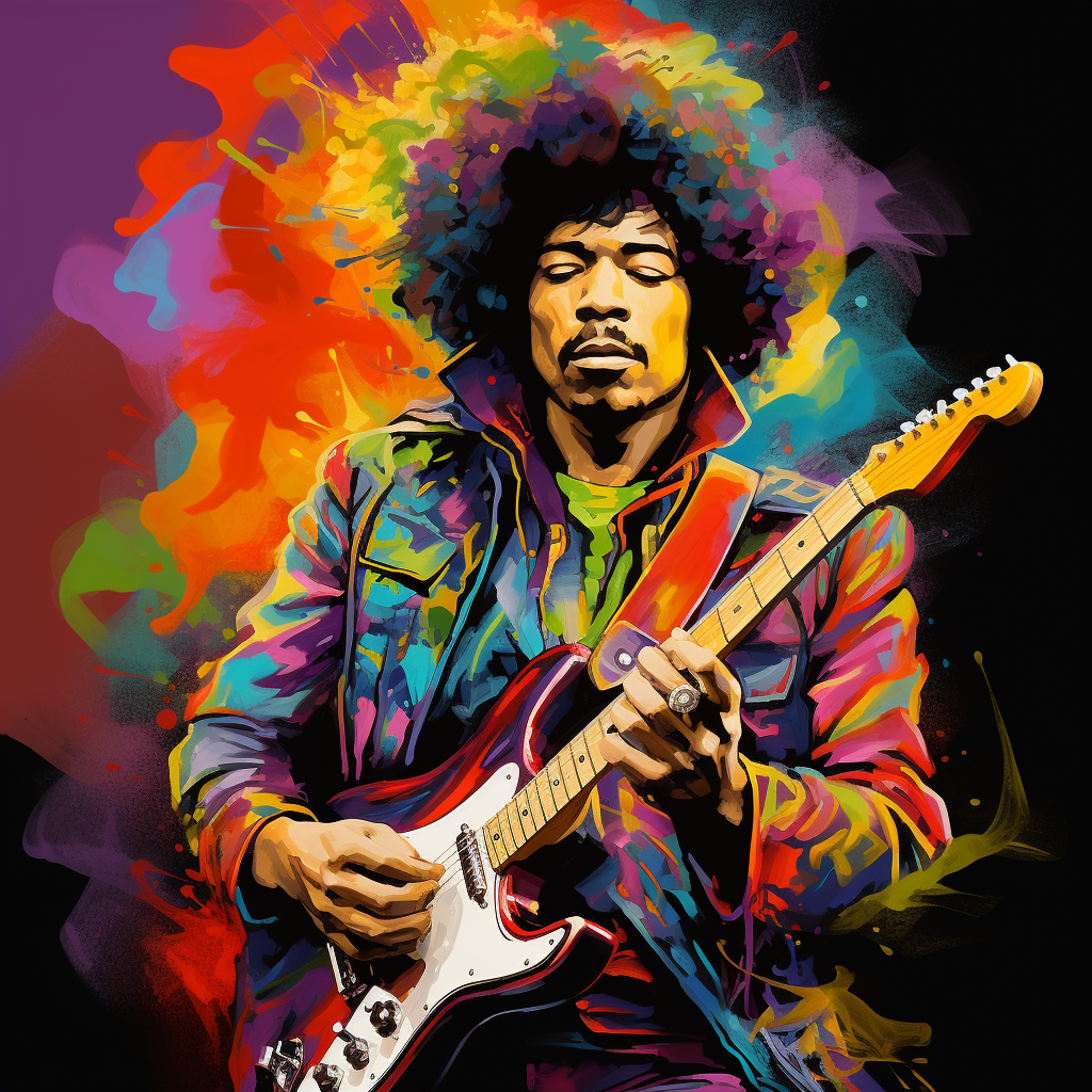 Jimi Hendrix portrait in Chuy Hartman's style