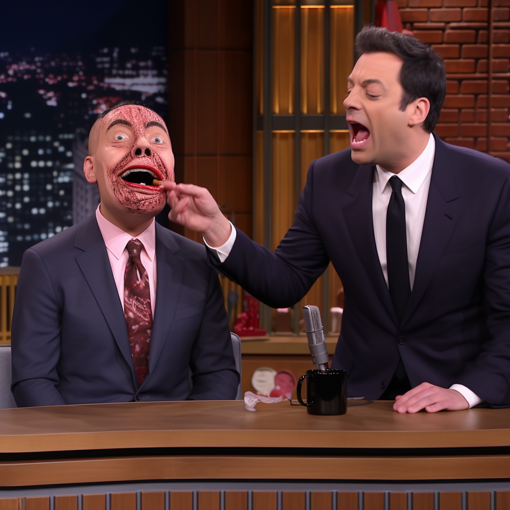 Jimmy Fallon laughing on stage