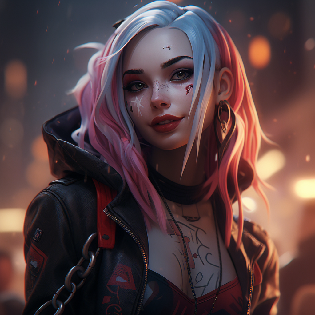 Vibrant image of Jinx with Harley Quinn vibes