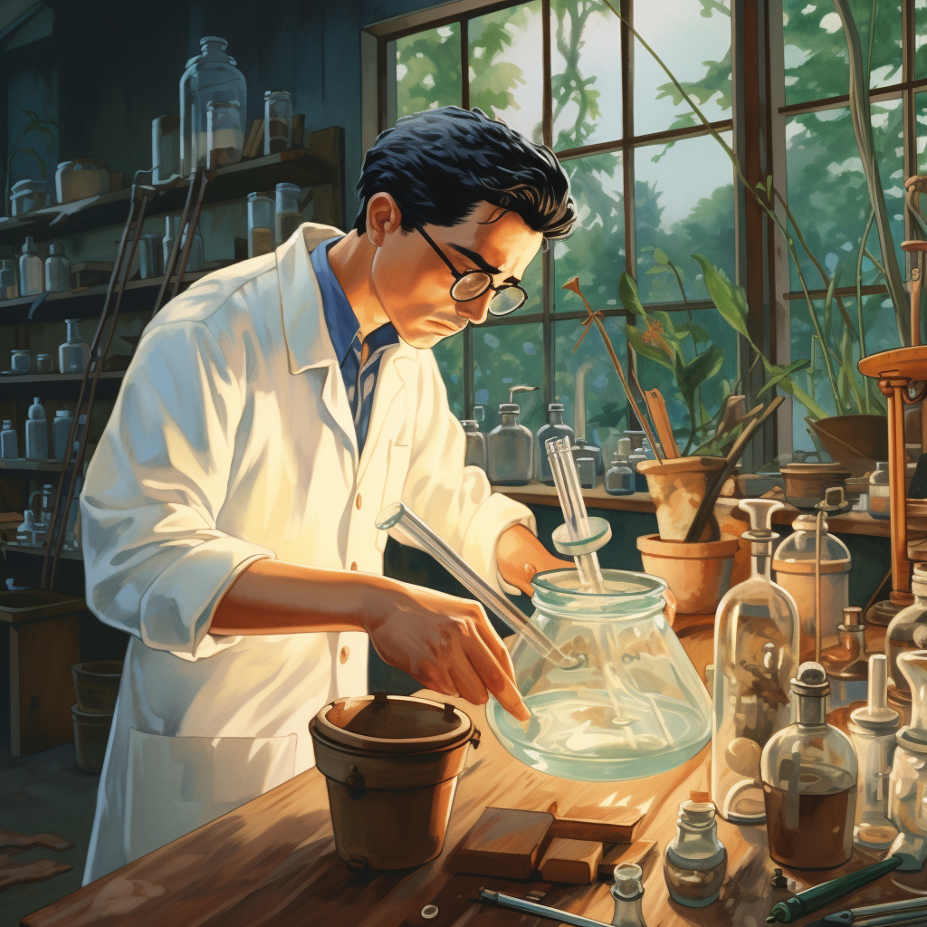 Jiro Hirokoshi in lab experimenting