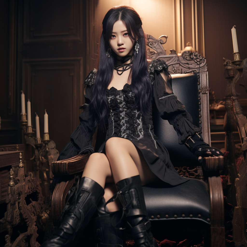 Jisoo in gothic clothes pointing to her boots