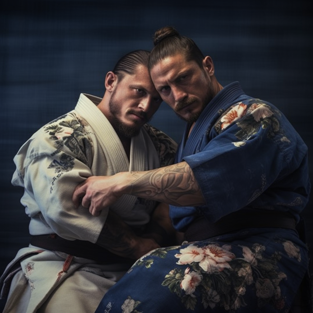 Realistic Jiu Jitsu Combat with Kimono-Wearing Warrior