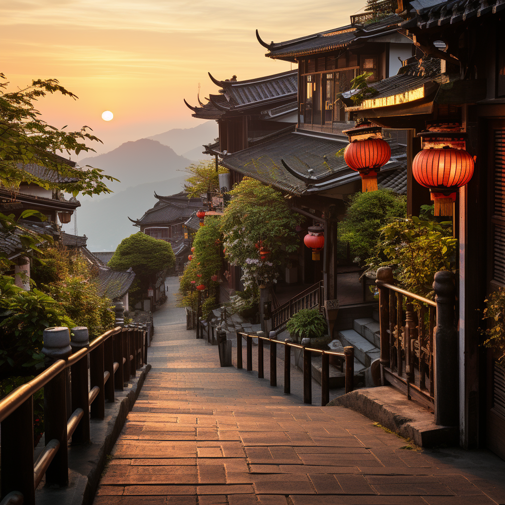 Beautiful sunset over Jiufen Old Street