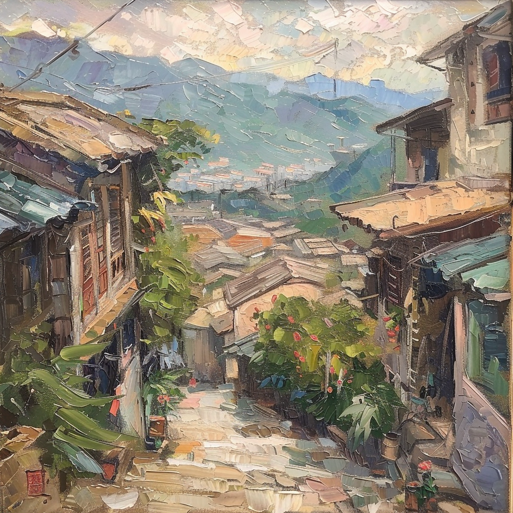 Oil painting Jiufen Taiwan Munnings