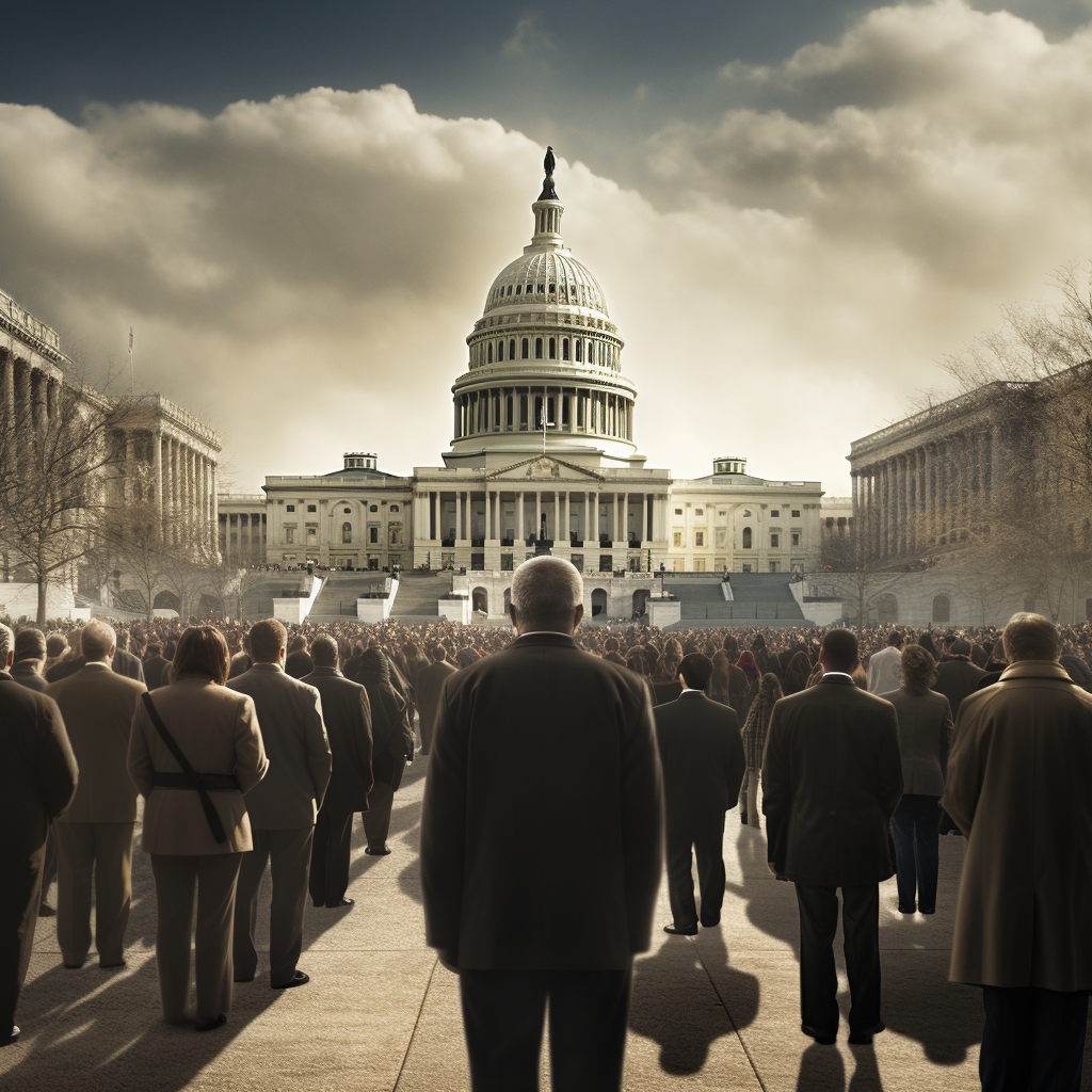 Crowd of jobless Washington bureaucrats near the Capitol