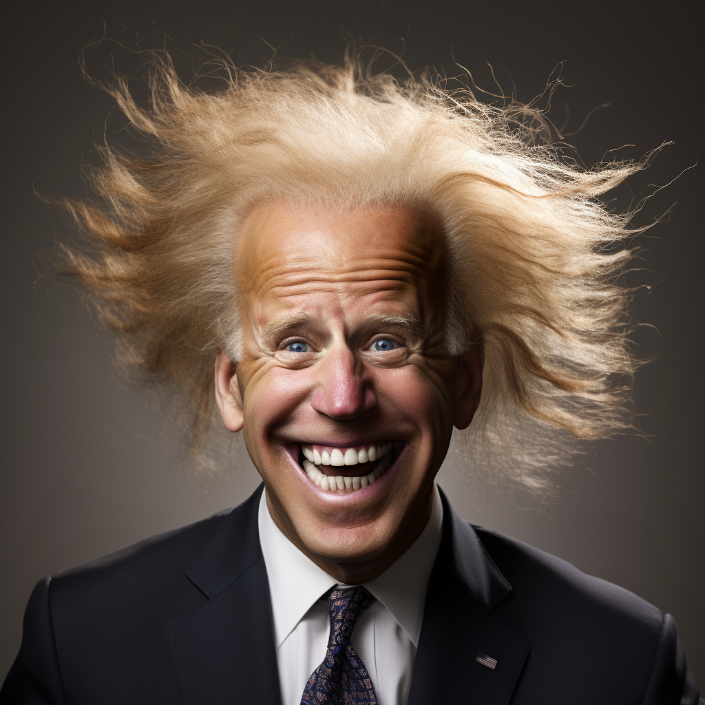 Joe Biden with crazy hair and overgrown teeth