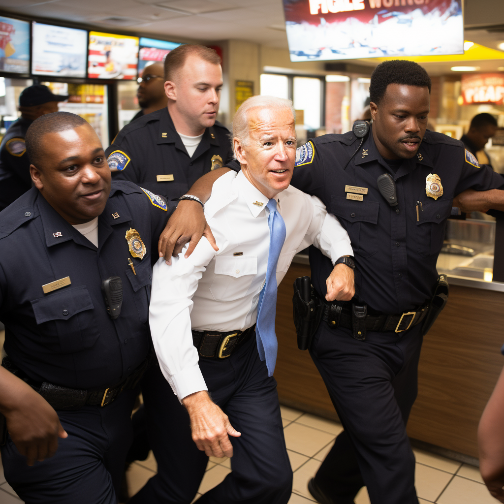 Joe Biden being escorted by police after fight