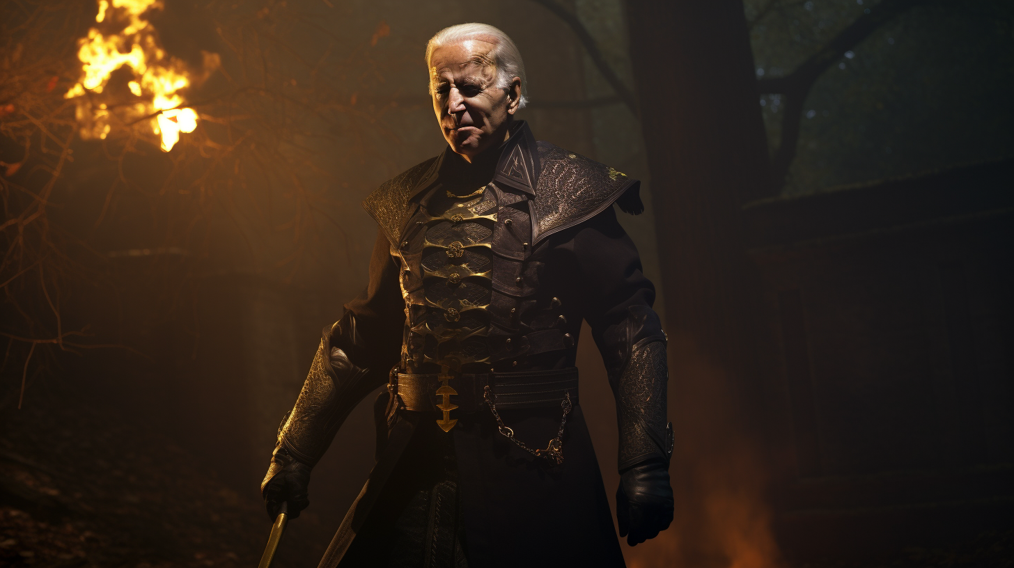 Joe Biden fantasy warrior in 70s dark fantasy style