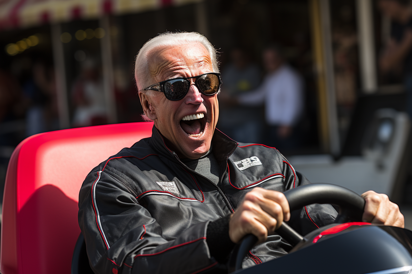 Joe Biden cheering as Formula One driver